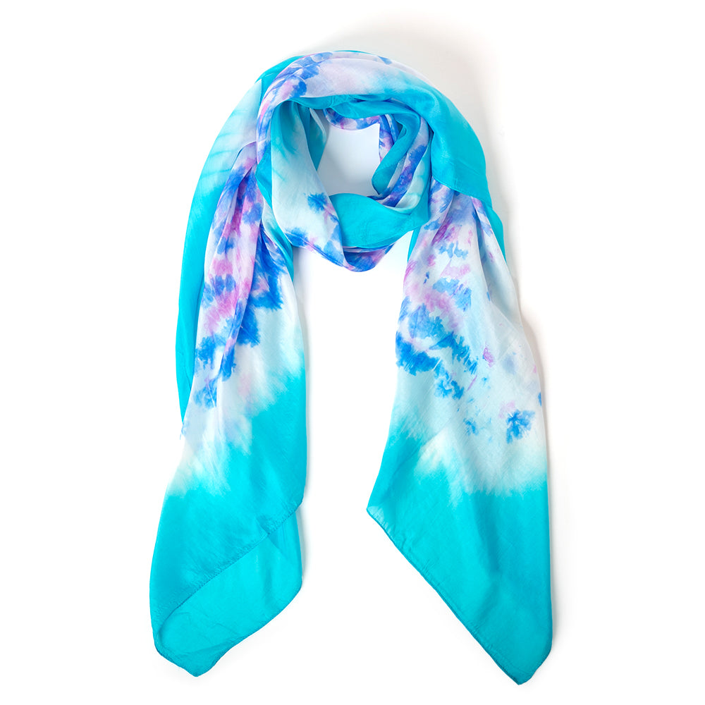 Blue Tie Dye Silk Scarf